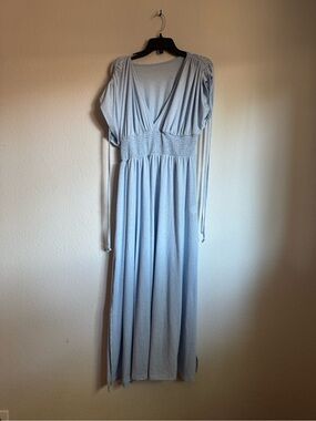 SHEIN Light Blue V-Neck Smocked Waist Maxi Dress